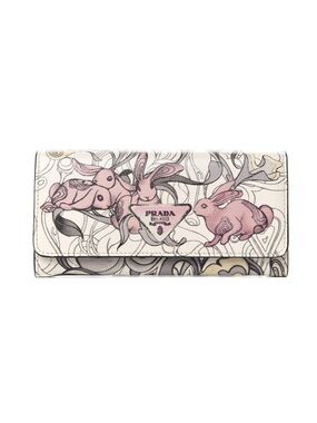 PRADA X JAMES JEAN Glace Calfskin Rabbit Print Continental Wallet Opaline
